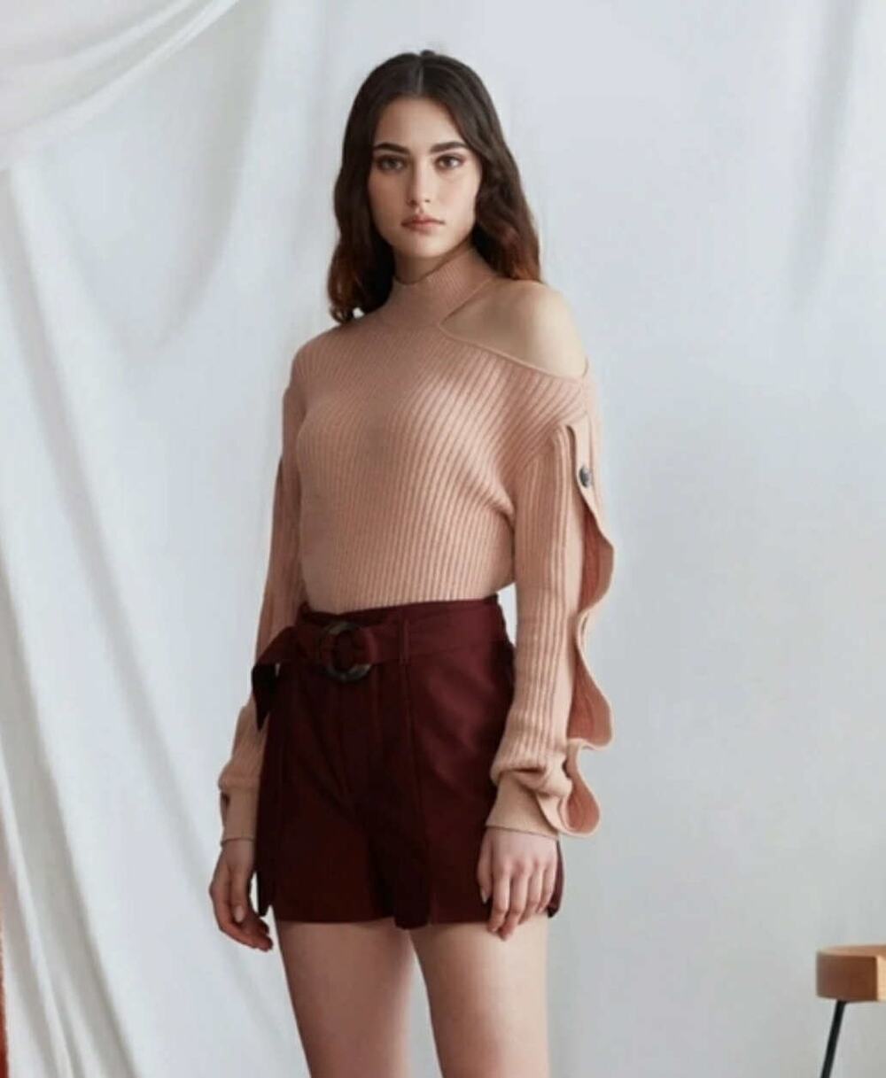 N12H Rose Gigi Ribbed Knit Cut Out Wool Sweater Size XS